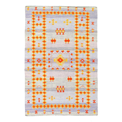 Tapis marocain tissé à plat à la main fine 5 pi x 8 pi