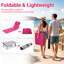 Ensemble de 3 tapis de plage pliables avec 2 chaises longues et une table d'appoint pour relaxer en plein air (rose)