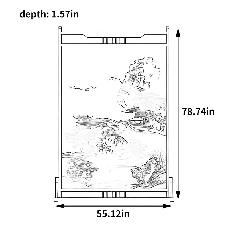 Séparateur de paysage doré, Noir / blanc / gris / jaune, H 78,74 po x l 55,12 po x P 1,57 po