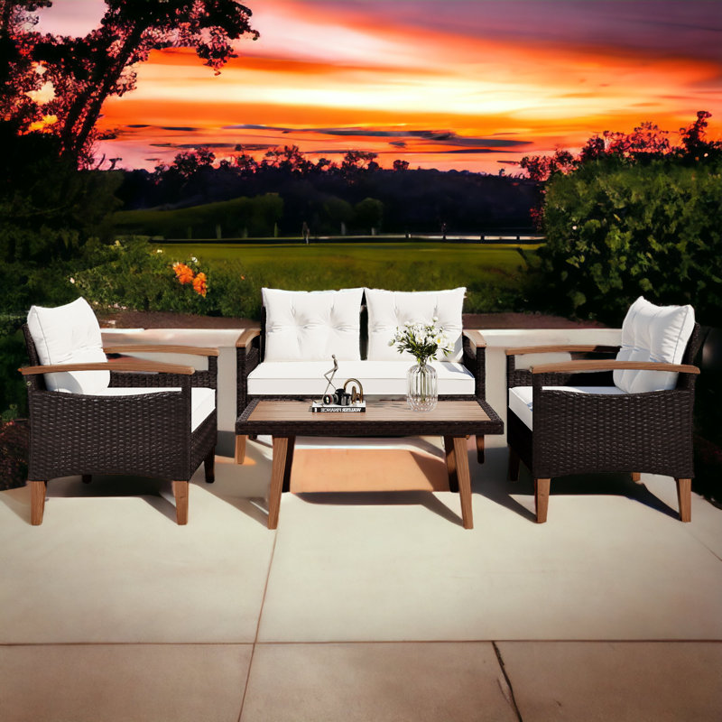 Charniece Acacia 4 - Person Patio Conversation Set with Cushions, Beige