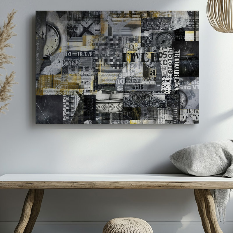 Reproduction sur toile d'un collage abstrait monochrome avec fond texturé et art mural, H 9 po x l 12 po