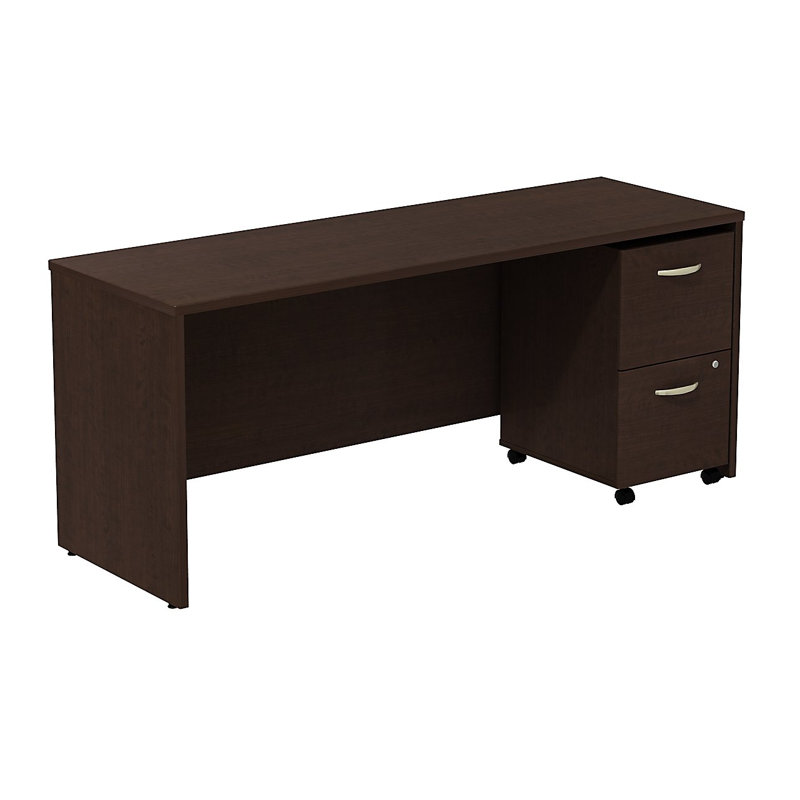 Office 500 Collection Metal Base Credenza Desk, Mocha Cherry/Mocha Cherry