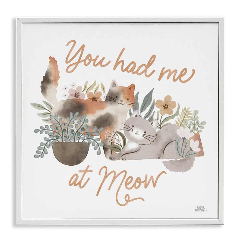 «Meow Garden Friends» par Laura Marshall, Estampe numérique encadrée blanc bord de mer, H 17 po x l 17 po