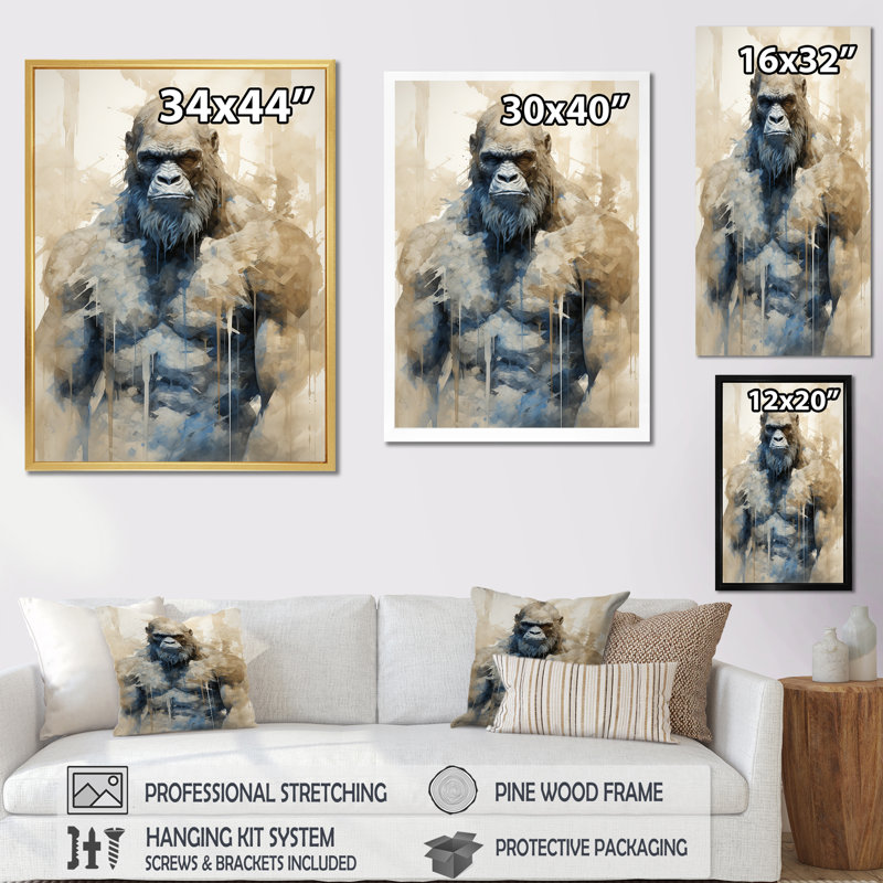 Angry Bigfoot II - Impression sur toile Bigfoot, H 40 po x l 30 po x P 1,5 po, Cadre simple noir