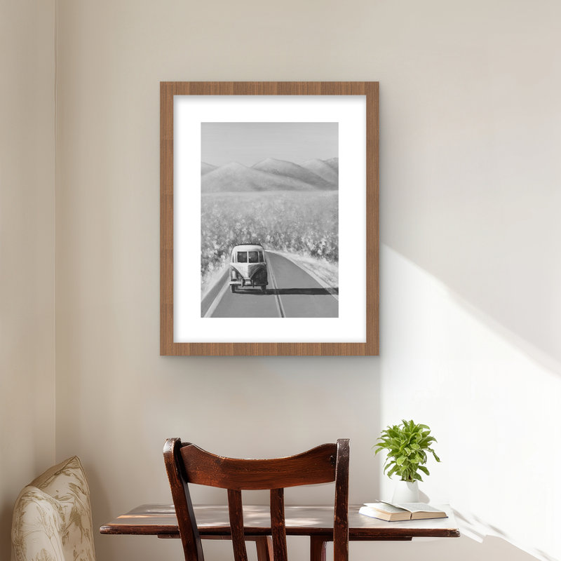 Car on the Road - Reproduction encadrée monochrome pour la décoration intérieure