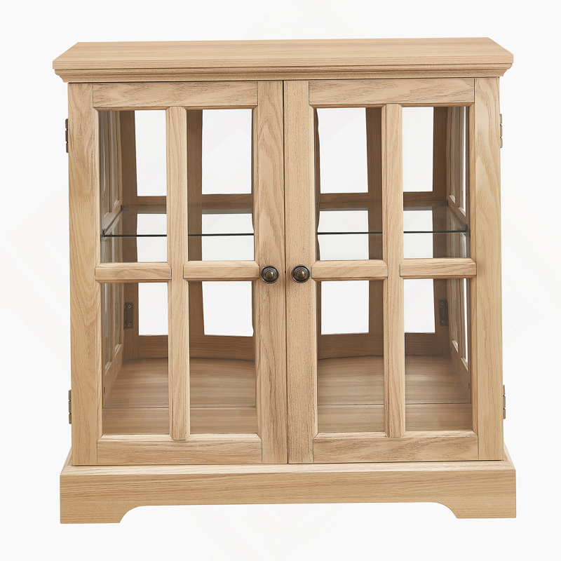 LED Curio Display Cabinet,Antique Display Cabinet With Adjustable Shelves,Retro Design Quality Showcase, Clear/Oak