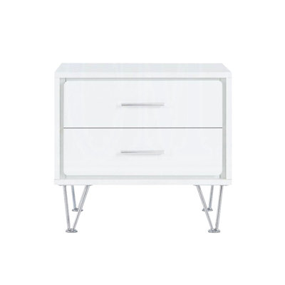 2 Drawers Nightstand with Metal Legs, White