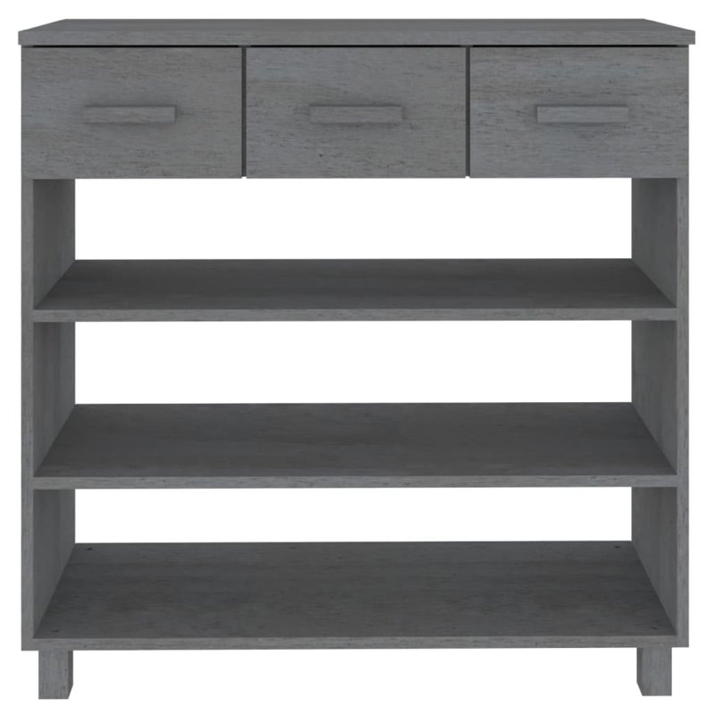 Console Boir, 3 tablettes et 3 tiroirs, 35 po, bois de pin gris, Gris