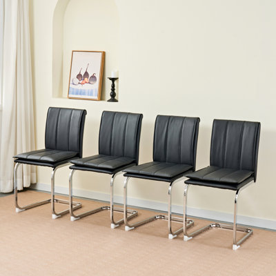 Modern dining chairs set of 4, PU leather black kitchen chairs, restaurant chairs, suitable for kitchens, living rooms, bedrooms, and offices, and metal legs, Silver-plated