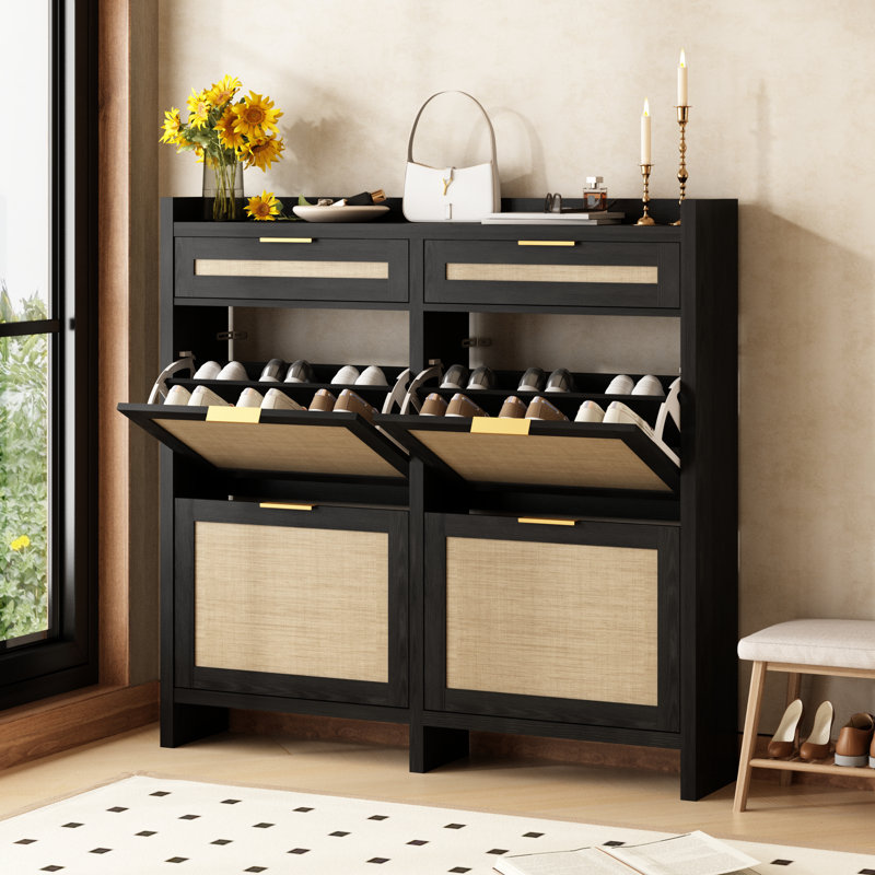 Ciauna 24 Pair Shoe Storage Cabinet with 4 Flip Drawers, Black