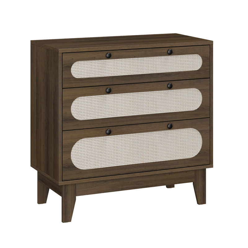 Commode 3 tiroirs pour chambre à coucher, large commode moderne, Brun