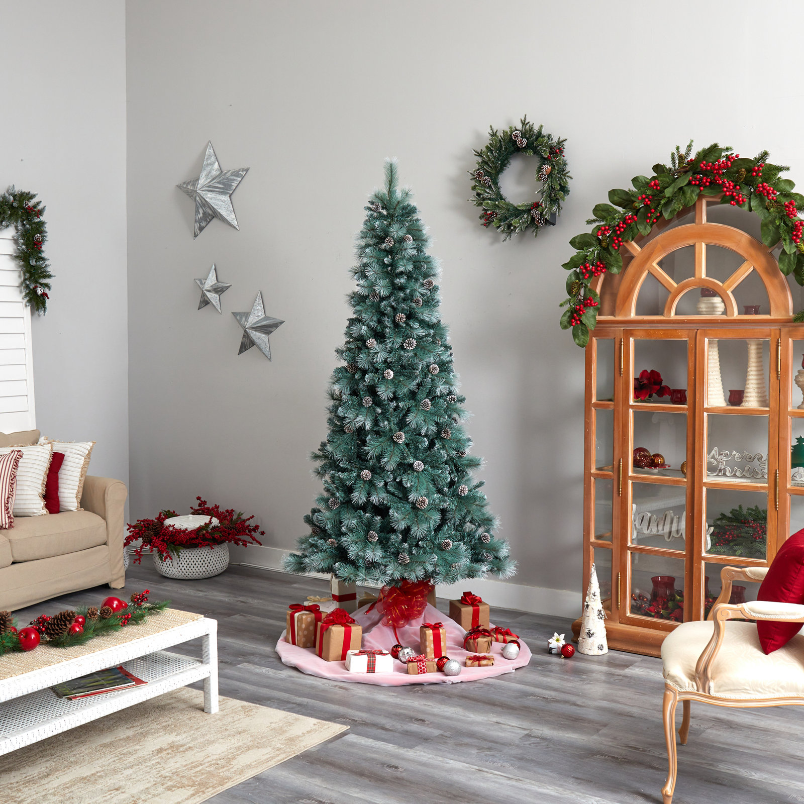 Lighted Artificial Christmas Tree, 8' H
