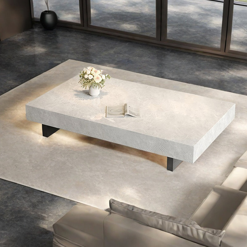 Simple rectangular rock slab floating coffee table, 13.8" H x 51.2" L x 27.6" W