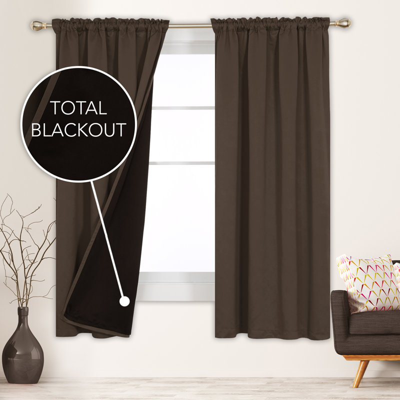 Deconovo 100 Percent Blackout with Liner Rod Pocket Curtain Panel Pair, 52" W x 63" L, Brown