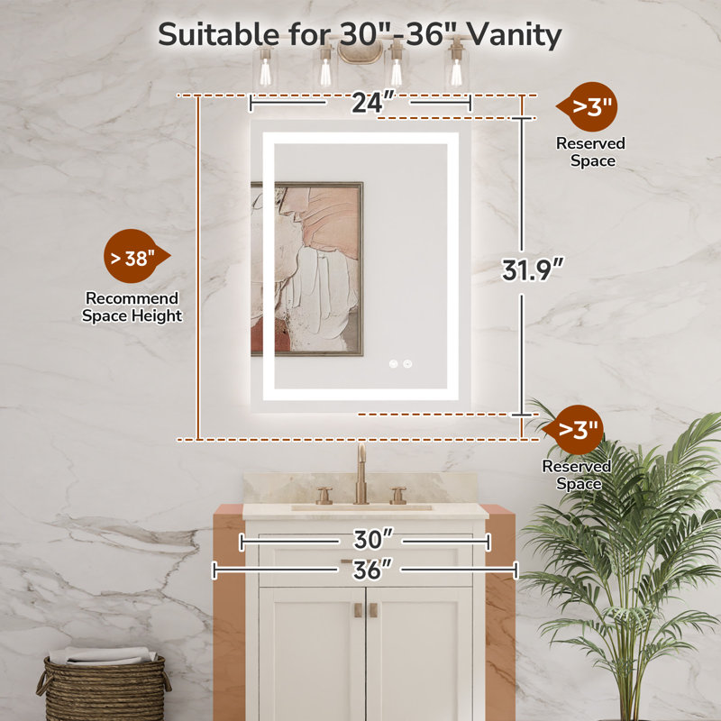 Cardier Front&Backlit Wall Mount Bathroom Led Vanity Mirror with 3 Color Adjustment Shatterproof Tempered Glass, Rectangle