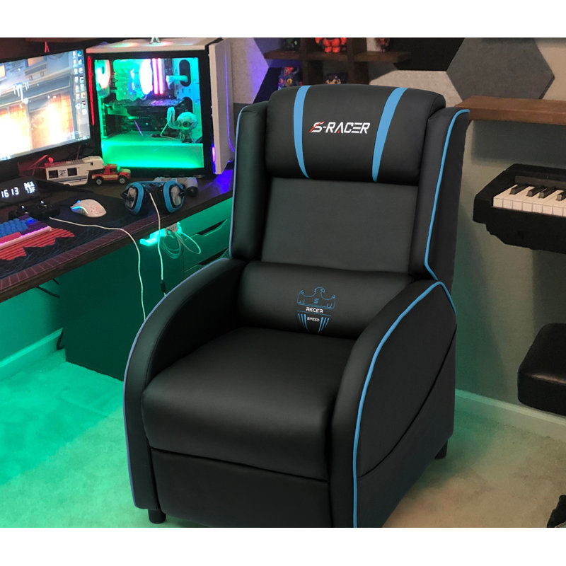 Faux Leather Reclining Massage Chair , Black/Blue