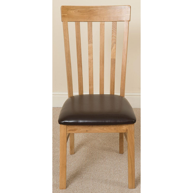 49cm H Upholstered Slat Back Side Chair in Brown, Light Oak