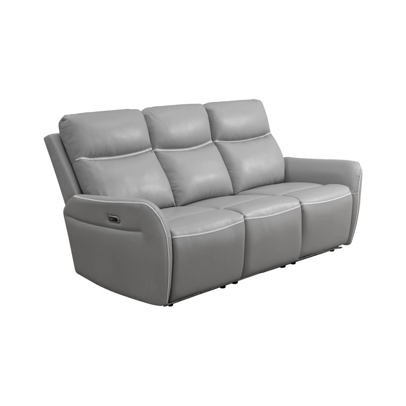Aurora Light Grey Breathable Leather 3-Piece Power Living Room Recliner Sofa Set With USB Charging, LED Lighting & Storage Console