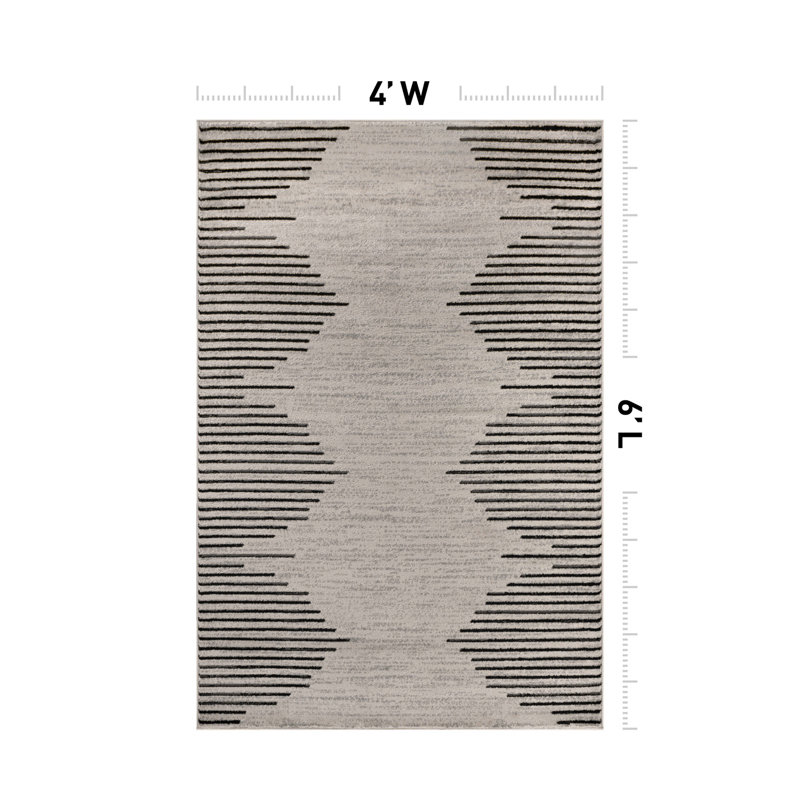 Damarcus Geometric Cream/Black/Gray Area Rug, Rectangle 4' x 6', Cream