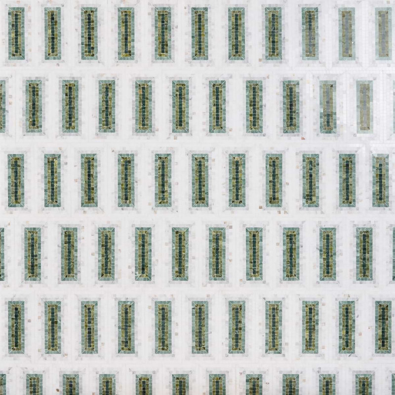 Ako 4x9 Rectangle Marble Micro Mosaic Tile, Verde Green