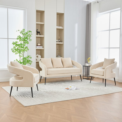 3 - Piece Upholstered Velvet Living Room Set With Metal Legs