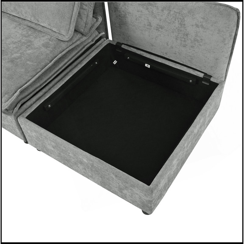 Canapé modulaire à deux couches, librement combinable, 4 places avec rangement, comprenant 4 coussins moelleux, parfait pour les salons, les bureaux et les appartements