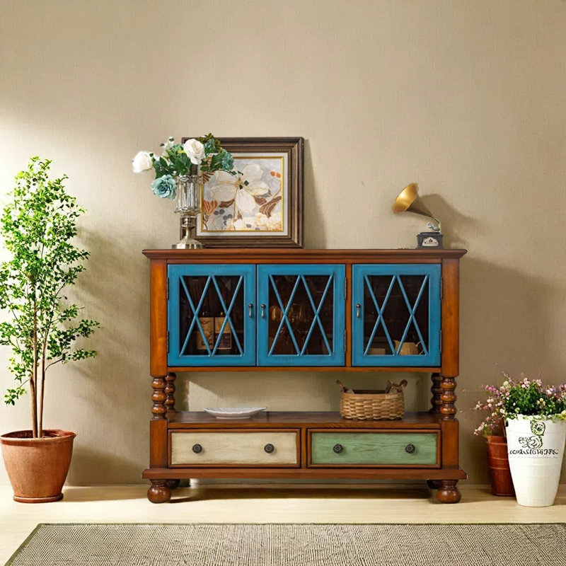 Armoire d'entrée rustique, H 39,8 po x l 59,1 po x P 15,7 po, Brun, Brun