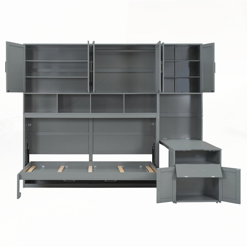 Lit escamotable simple avec placard et tiroirs, Grey