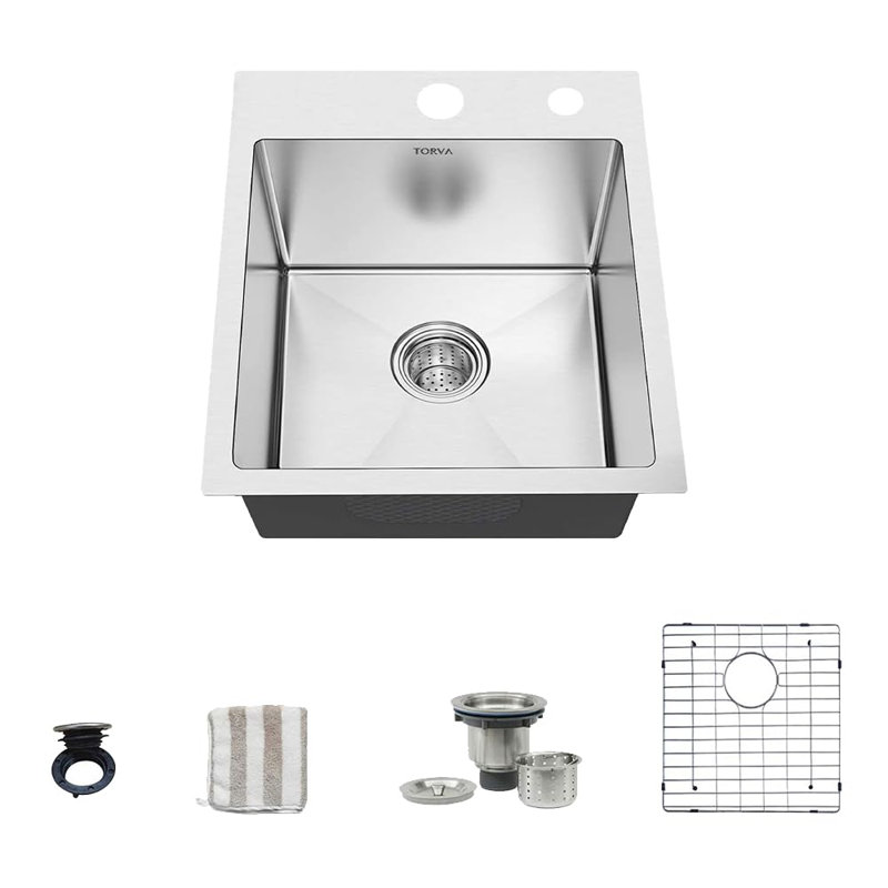 Évier de cuisine à cuve simple 18 pouces en acier inoxydable de calibre 16 (profondeur de 9 pouces)