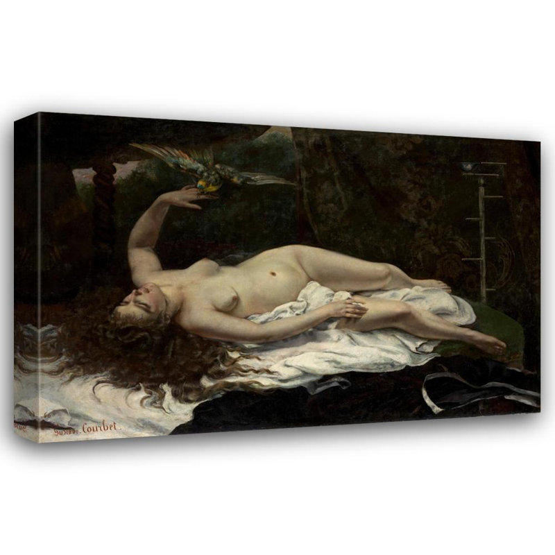 "Woman with a Parrot" by  Gustave Courbet - Gallery Wrap Canvas Wall Art, 40" H x 28" W
