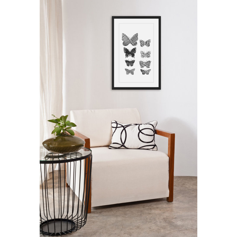 Motif de papillons - Reproduction d'art graphique sur papier encadré, H 18 po x l 12 po x P 1,5 po