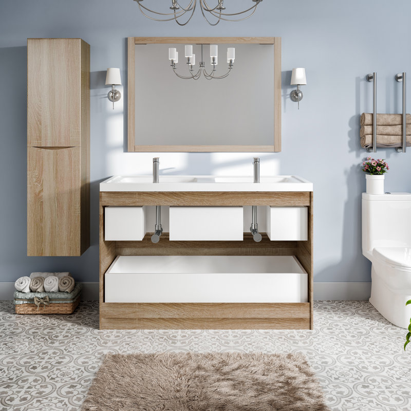 Ensemble de meuble-lavabo double 48 po Firkins, Chêne blanc