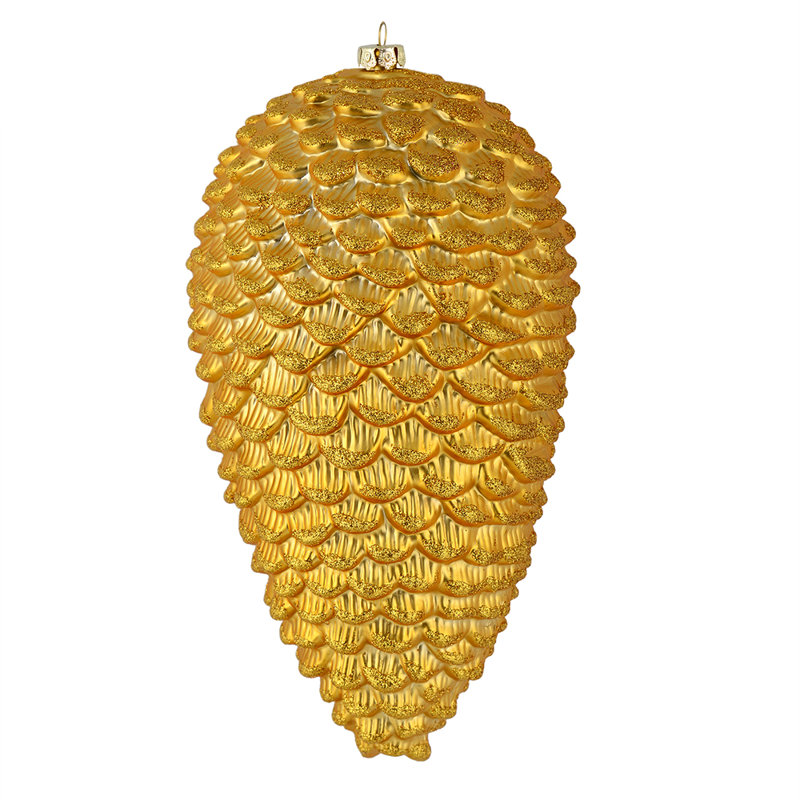 Ornement de Noël mat en forme de pomme de pin scintillante mat, Miel doré