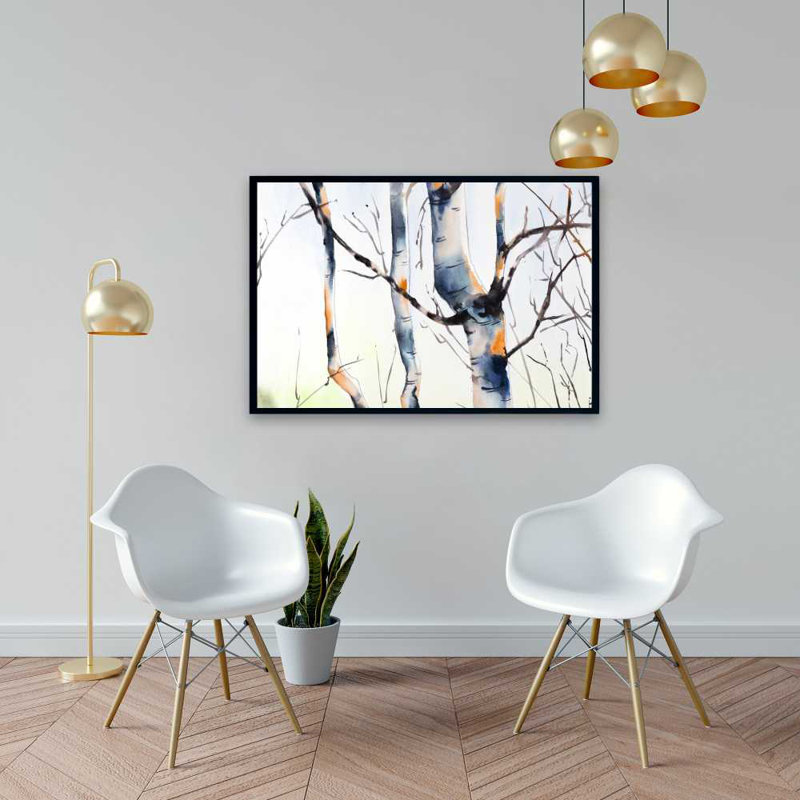 Three Small Birch Trees - Grey Landscapes Framed Canvas Decor