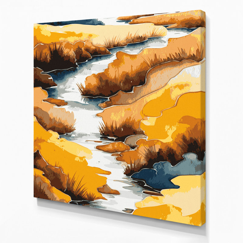 Aquarelle, paysage, toile brune, art mural, H 16 po x l 16 po