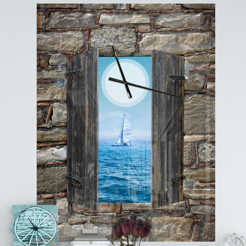 Fenêtre ouverte sur un bateau à voile - Horloge murale côtière, Très grand