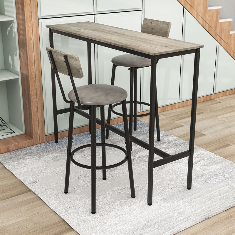 Ensemble de table de salle à manger 3 pièces peu encombrant avec sièges rembourrés et structure durable pour les petits espaces