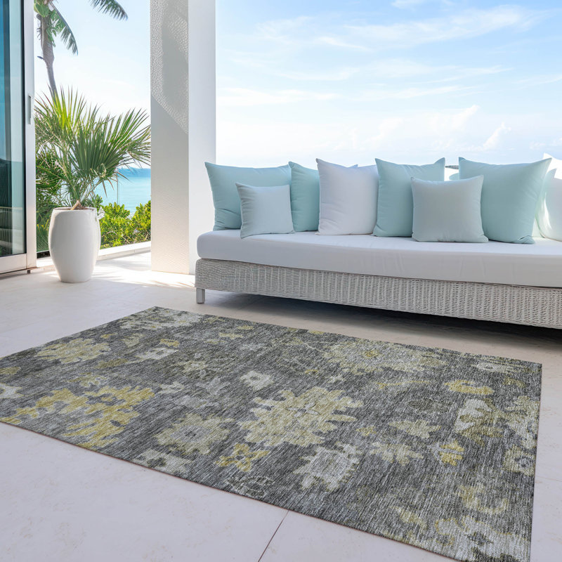 Tapis intérieur / extérieur gris Tirana , 9 pi x 12 pi