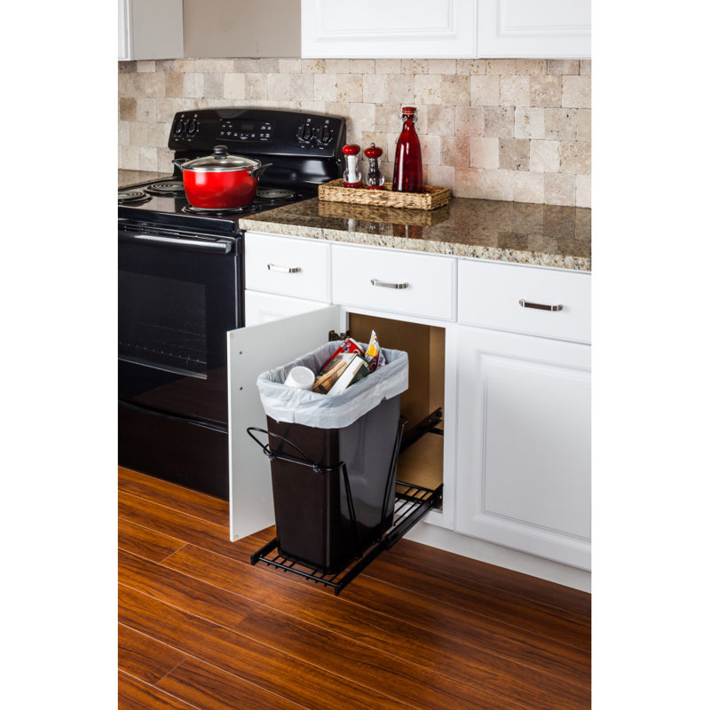 Steel Open Pull Out Trash Can, Black