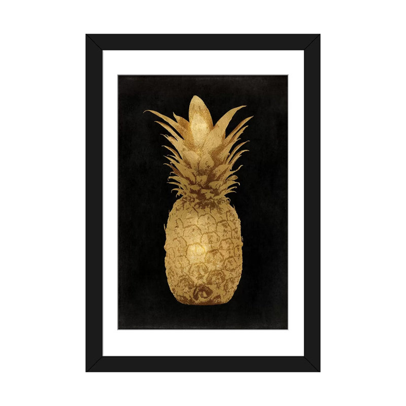 « ananas i », impression sur toile en noir, H 32 po x l 24 po x P 1 po, Papier d'art encadré noir, Blanc