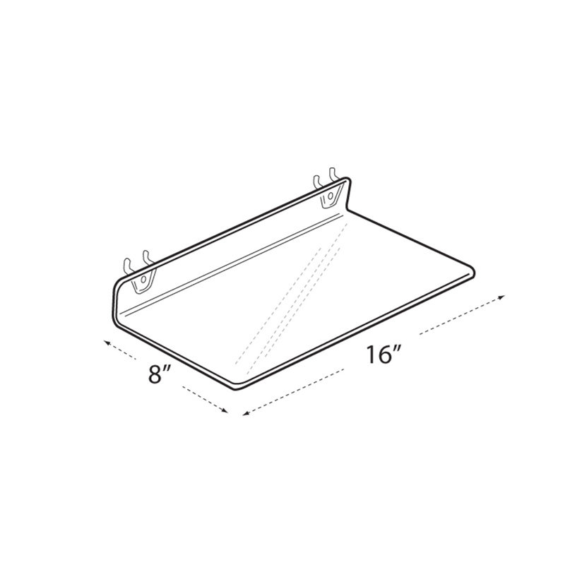 Tablette transparente en acrylique pour panneau perforé et lattes 16 po x 8 po x 2 po, paquet de 4