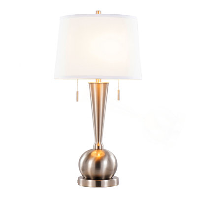 Lampe de table contemporaine Jules 3 0,25 po en métal nickel brossé avec abat-jour en lin et port USB intégré de Grandview Gallery - Lot de 2