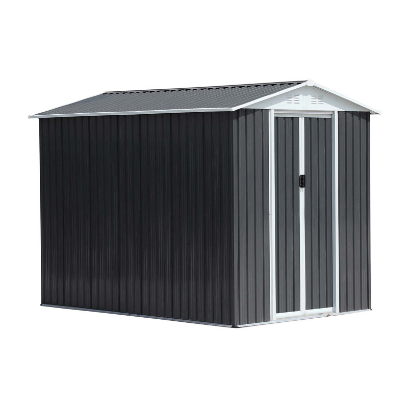 Outdoor Bike Shed 6Ftx9Ft, Grey Metal, Apex Roof, Aluminum Frame, Tool & Equipment Storage, Gray