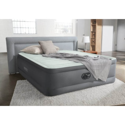 Intex: PremAire I Elevated Airbed - Full - Grey, 18" Inflatable Air Mattress, Built-In Electric Pump, Fibre-Tech, Carry Bag, 600lb Cap, 64903ED