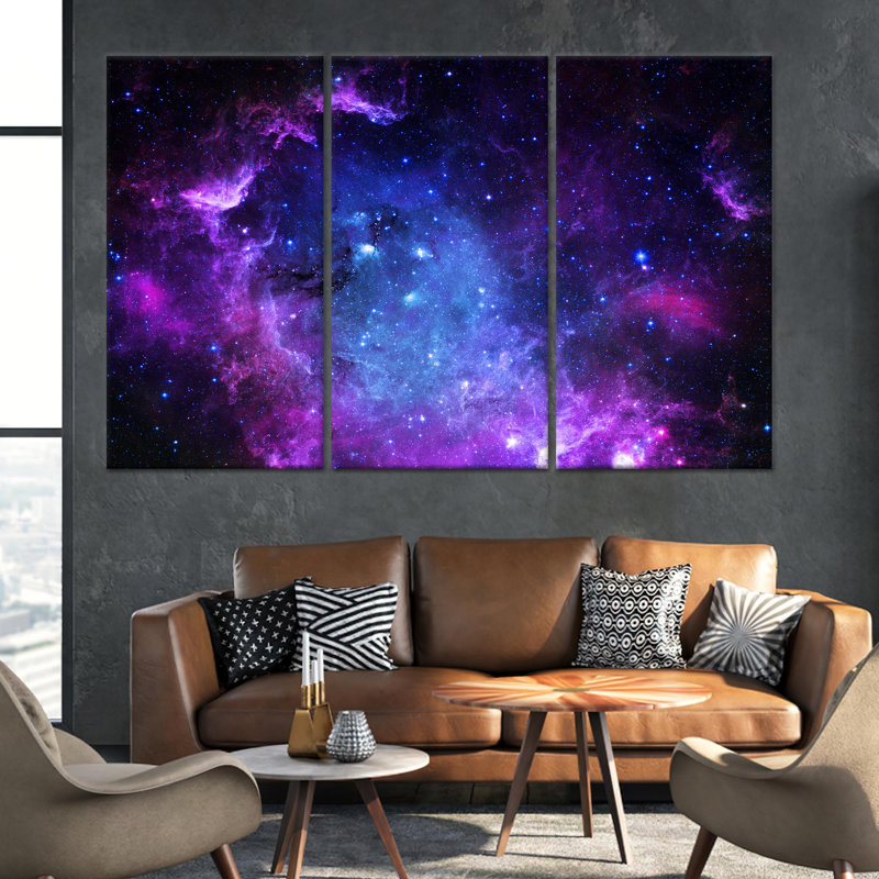 «Starry Sky Landscape», reproduction d'art sur toile - Élégance de la nature, toile tendue 3P, 47,2 po H x 70,9 po l