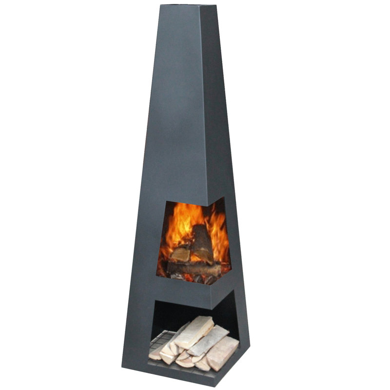 Hendry Steel Wood Burning Smokeless Chimnea, 122 cm H x 37 cm B x 37 cm T, Black