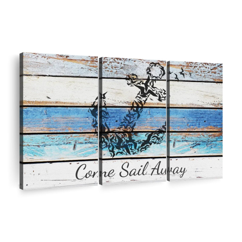 «Blue Anchor Quote», impression sur toile tendue 3 pièces, L 38 po x H 24 po