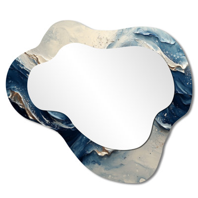 Blue And Grey Ink River Waves - Abstract Cloud Decorative Wall Mirror, Modern Vanity Mirror, Printed on Metal