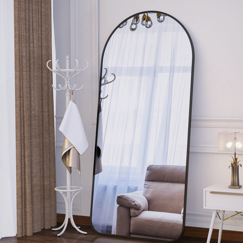 Arch Full Length Mirror 71"×32"  Big Full Body Mirror For Bedroom Oversized Floor Mirror Large Standing Mirror Living Room Dressing Mirror Leaning Against Wall, Metal Frame, Black