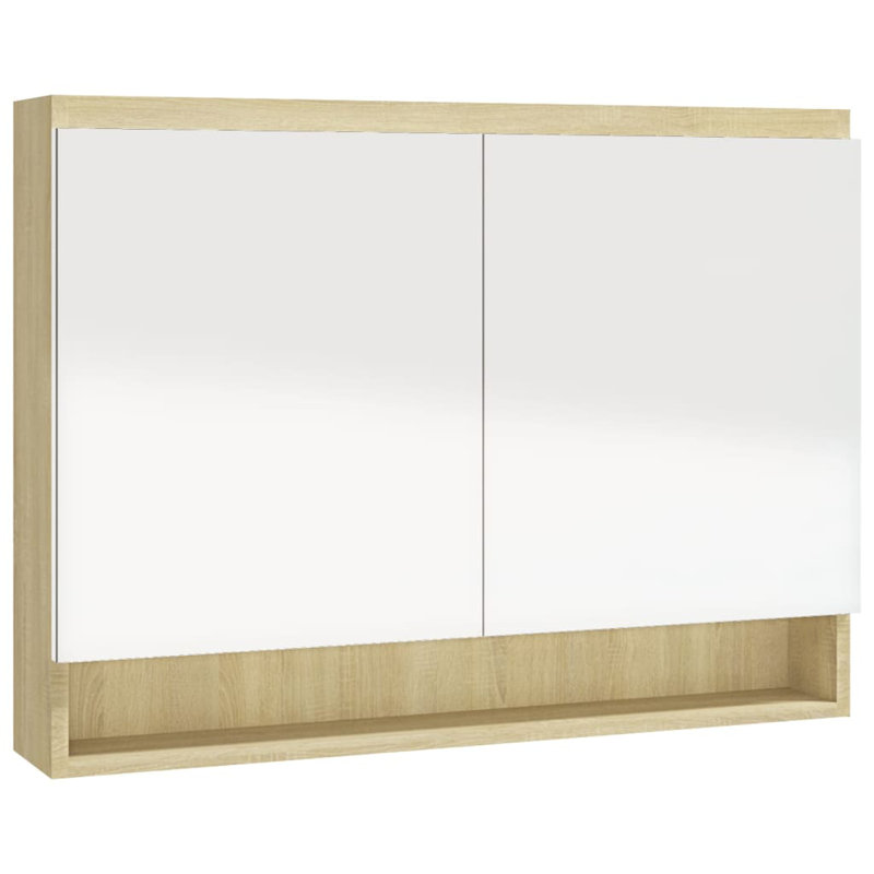 17 Stories Bathroom Mirror Cabinet 80X15x60 Cm MDF, White/Oak